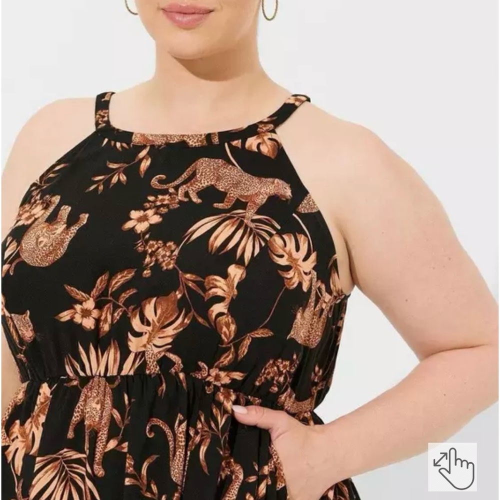 TORRID Roaming Leopard Halter Hi-Low Knee Length Challis Skater Dress Black 4 4X - Picture 3 of 10